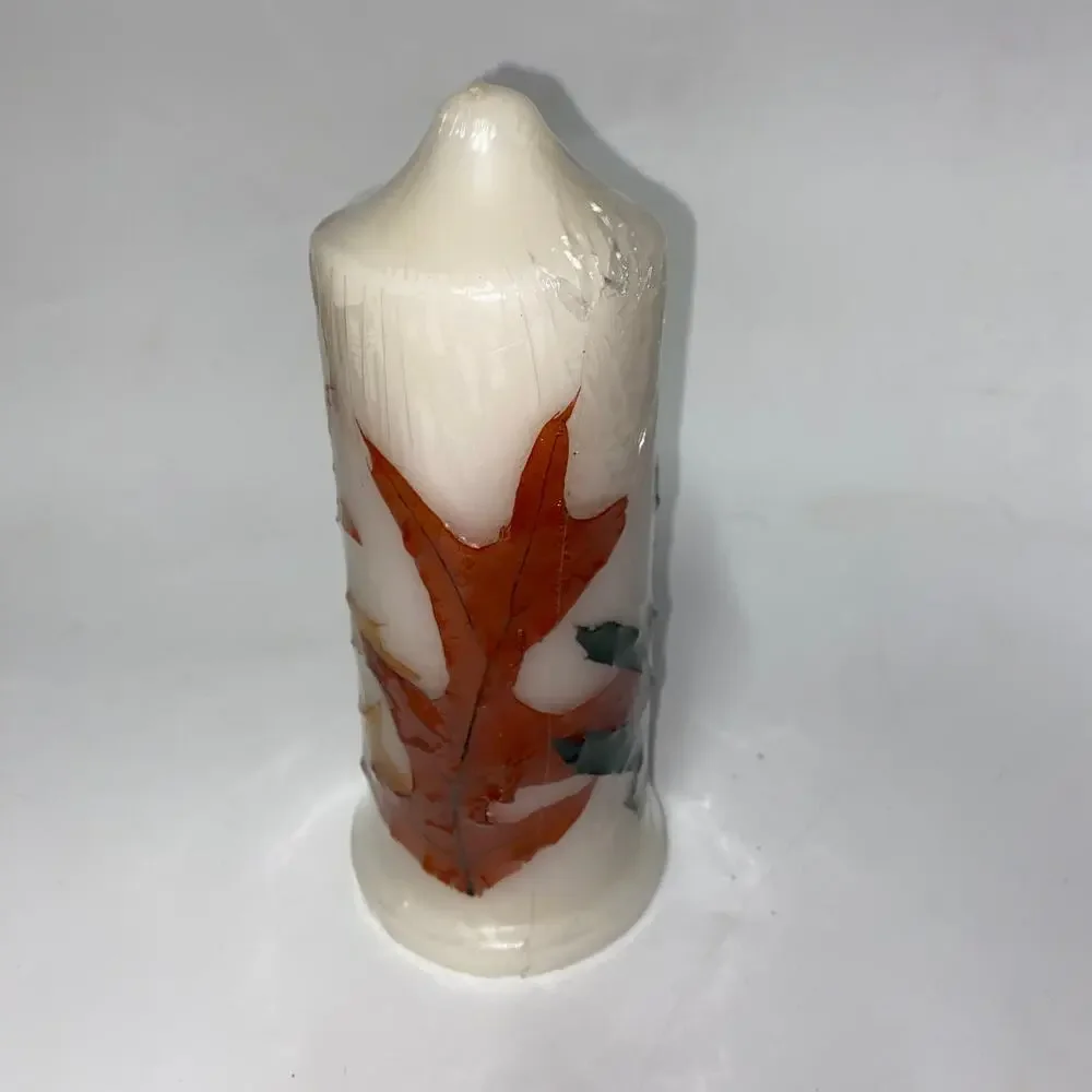 Teleflora Gifts White Autumn Leaves Fall Leaf Pillar Candle 8